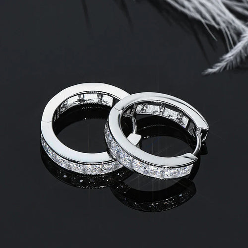 2.5mm Moissanite Hoop Huggie Earrings 925 Sterling Silver Unisex Certified Pair